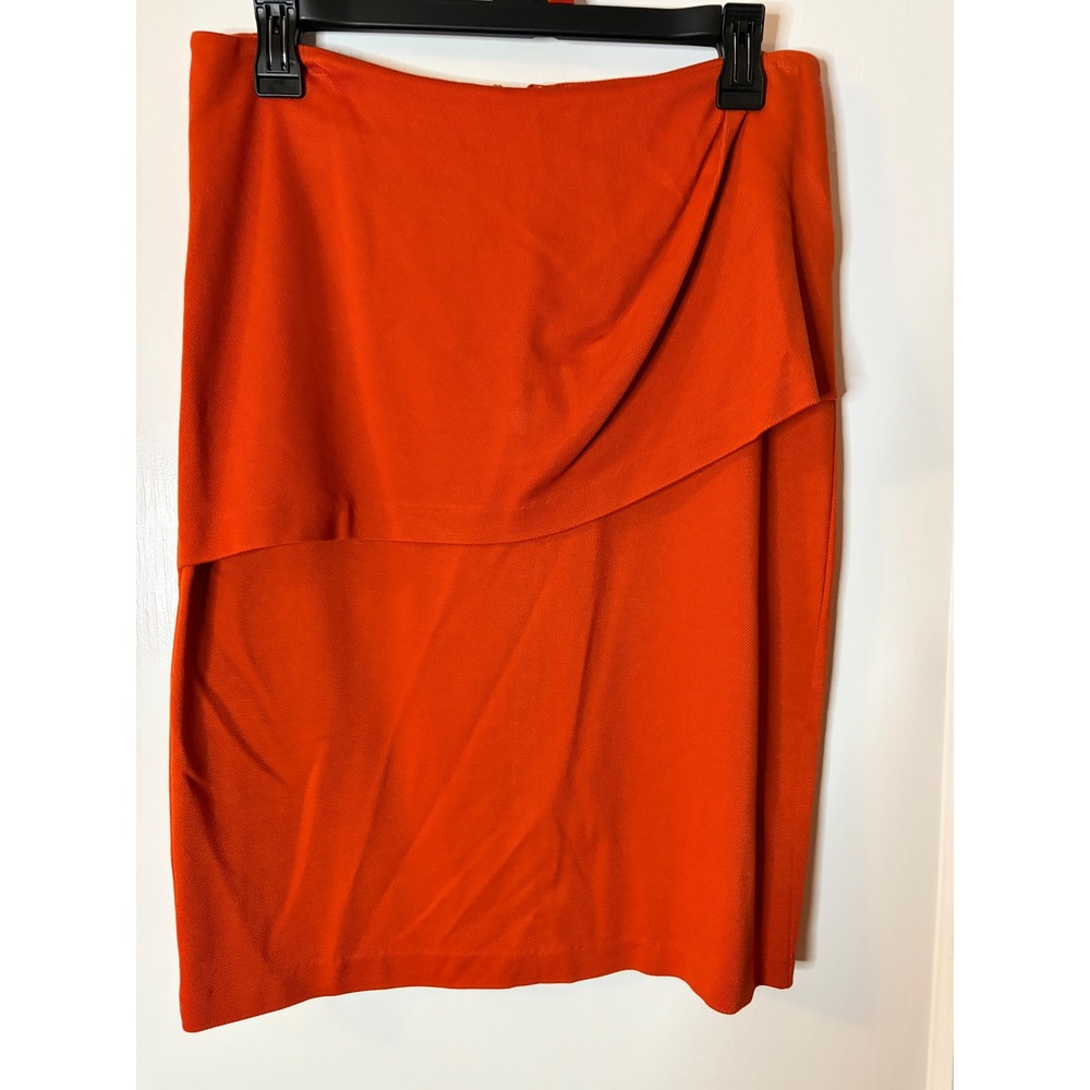 Cabi Orange Red Asymmetric Drape Pencil Skirt Size 6 Textured Career Wear